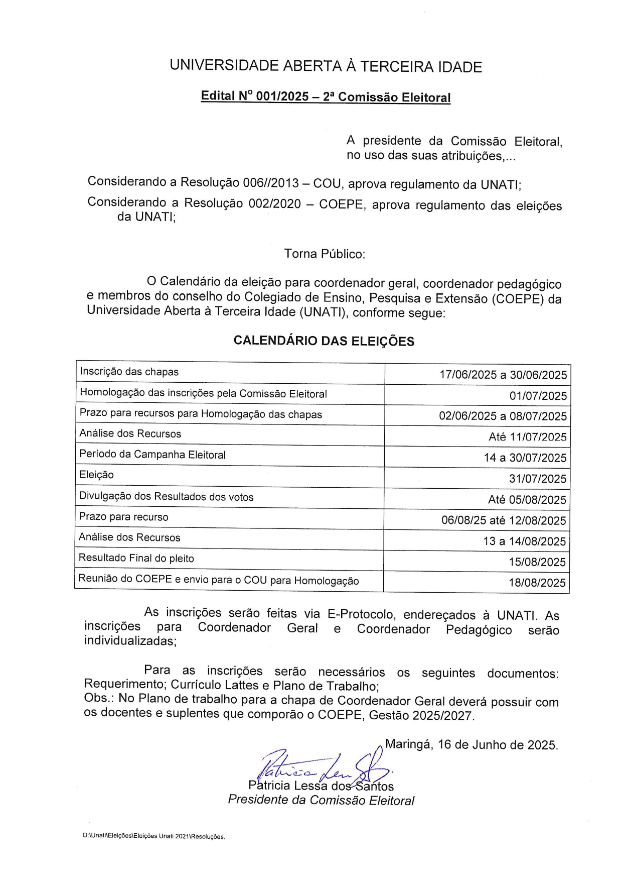 Edital 001 2025 2ª Comissão Eleitoral
