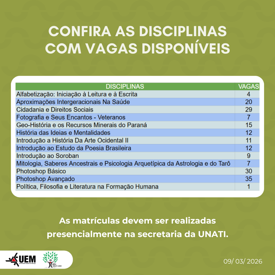 Confira as disciplinas com vagas disponíveis