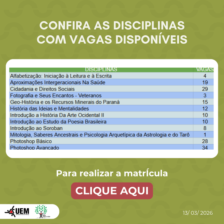 Disciplinas com Vagas disponiveis